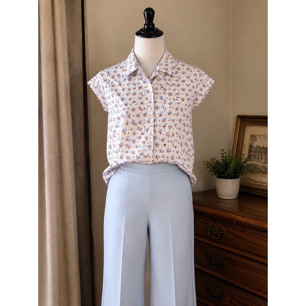 Marise Vintage Set Floral Button Down  Women Short Sleeve Good Retro